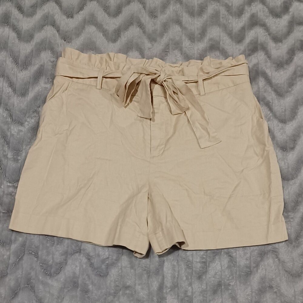Ava & Viv Womens Size 14w Tan Beige Linen Blend Paperbag Waist Shorts With Belt